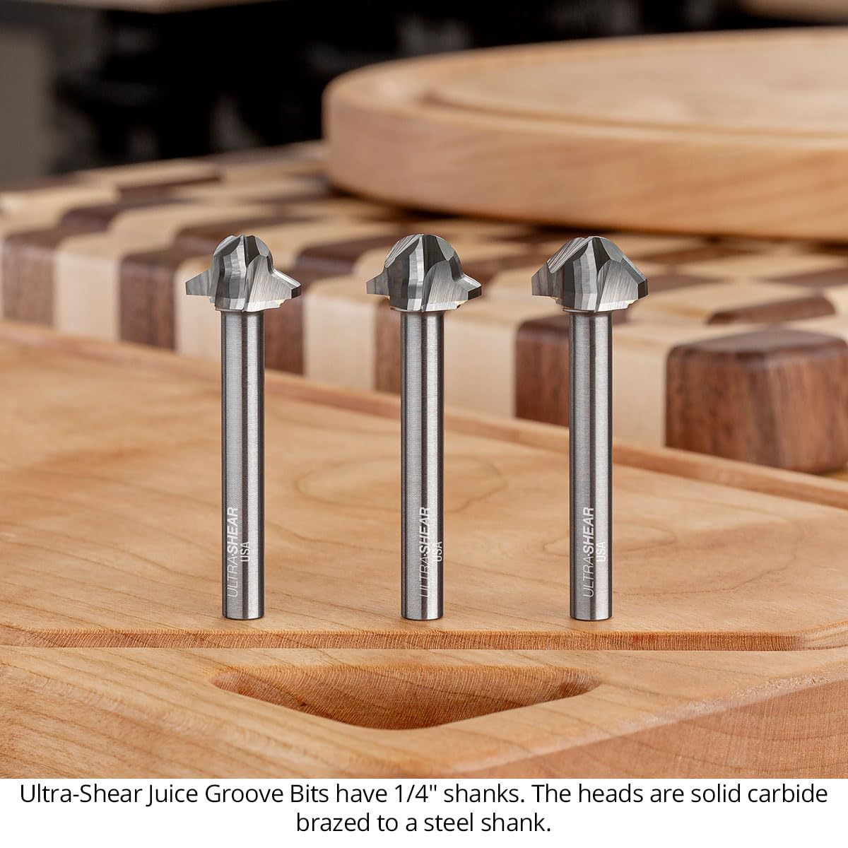 Brocas de enrutador de ranura de jugo, cala de 1/2 pulgada con ranura en V de 45°, cabeza de carburo, hechas en Estados Unidos, 3 flautas, brocas CNC para ranuras de tabla de cortar -
