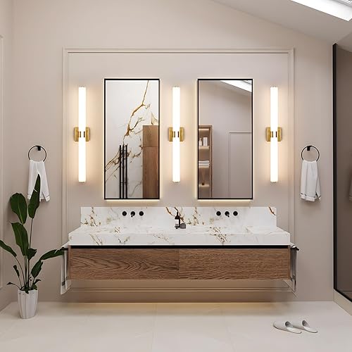 Miniatura 5 de Lámpara de baño dorada sobre espejo, lámpara de tocador de 31 pulgadas, 28 W, 5CCT, lámpara de baño LED regulable con pantalla acrílica, barra de