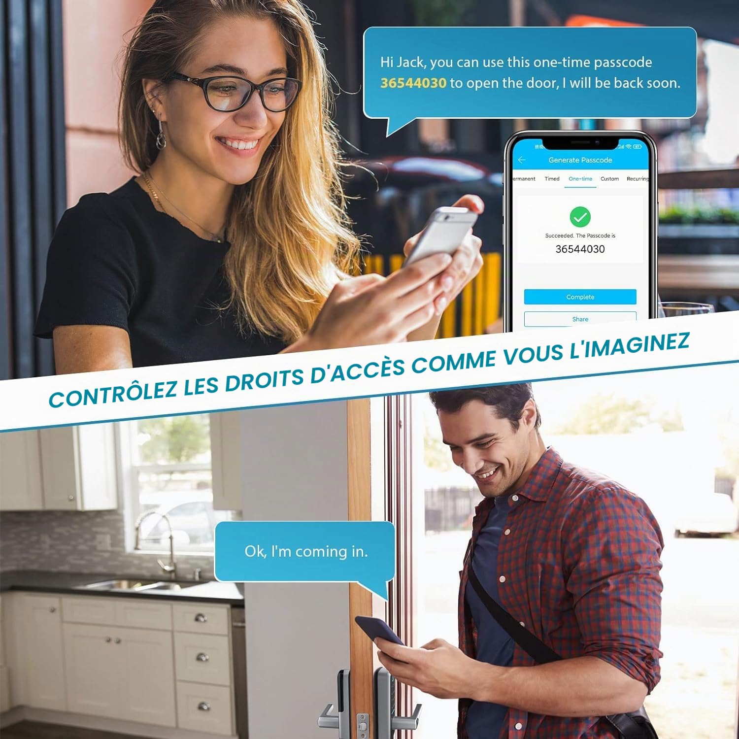 OLUMAT Serrure de porte intelligente, serrure de porte d'entrée sans clé, serrure de porte à empreintes digitales avec clavier numérique avec poignée pour la maison, la location, le bureau et l'hôtel
