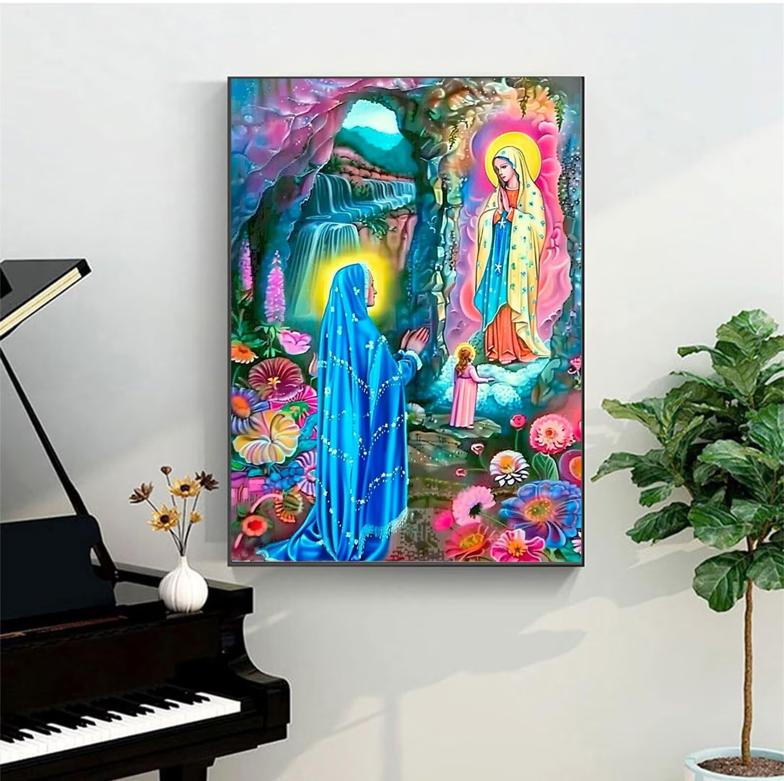 Peepezo Einhorn Malen Nach Zahlen ab 5 6 7 Jahre Mädchen Süßes JungfrauMalen Nach Zahlen für Kinder ab 7 Jahren Acrylfarben mit als Geschenk,Mittel Grotte 60x80cm (mit Rahmen)