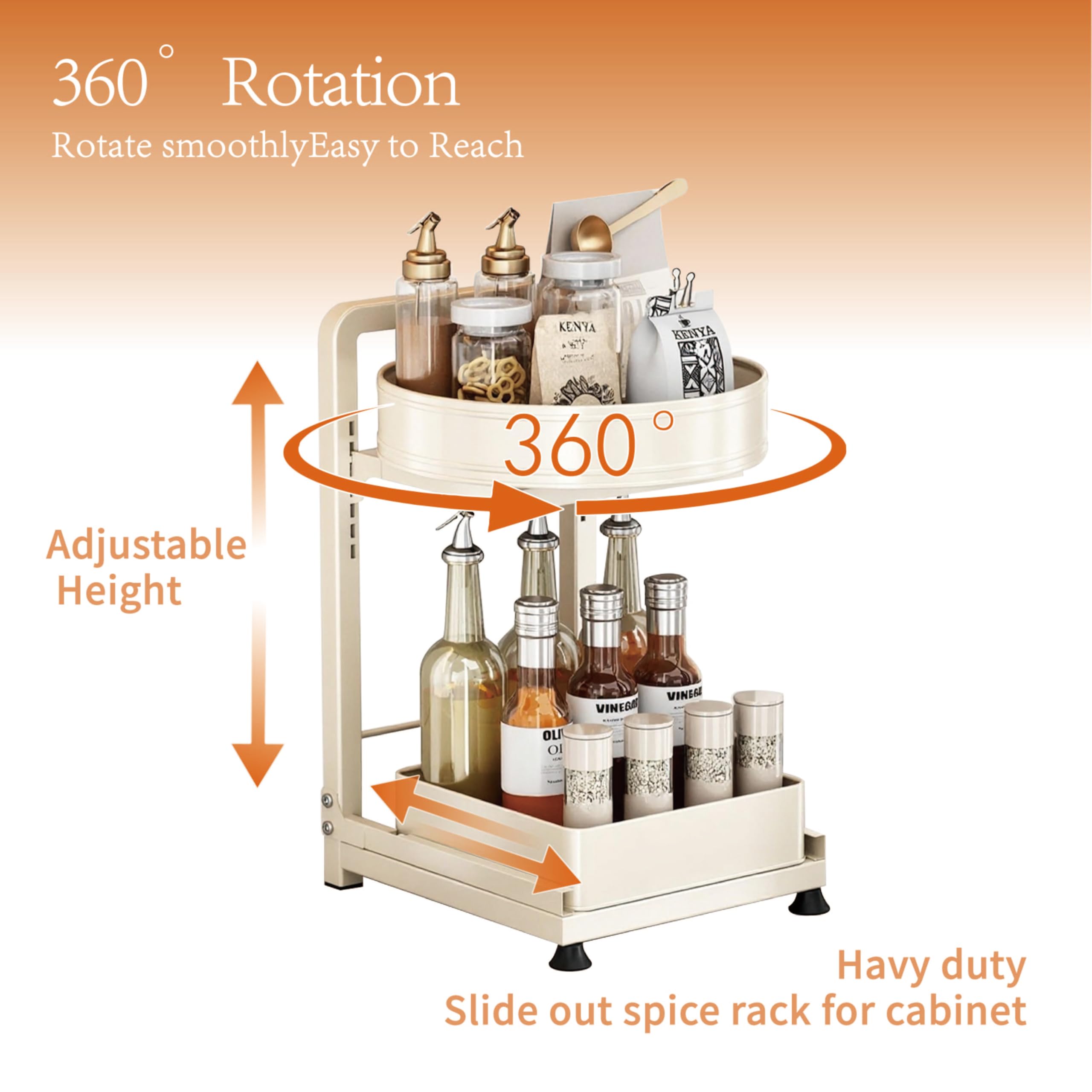 Estante giratorio de 360°, organizador de cocina Lazy Susan de 2 niveles, 28 cm, almacenamiento esencial de despensa, soporte de condimentos de fácil acceso, organizador de especias para armarios
