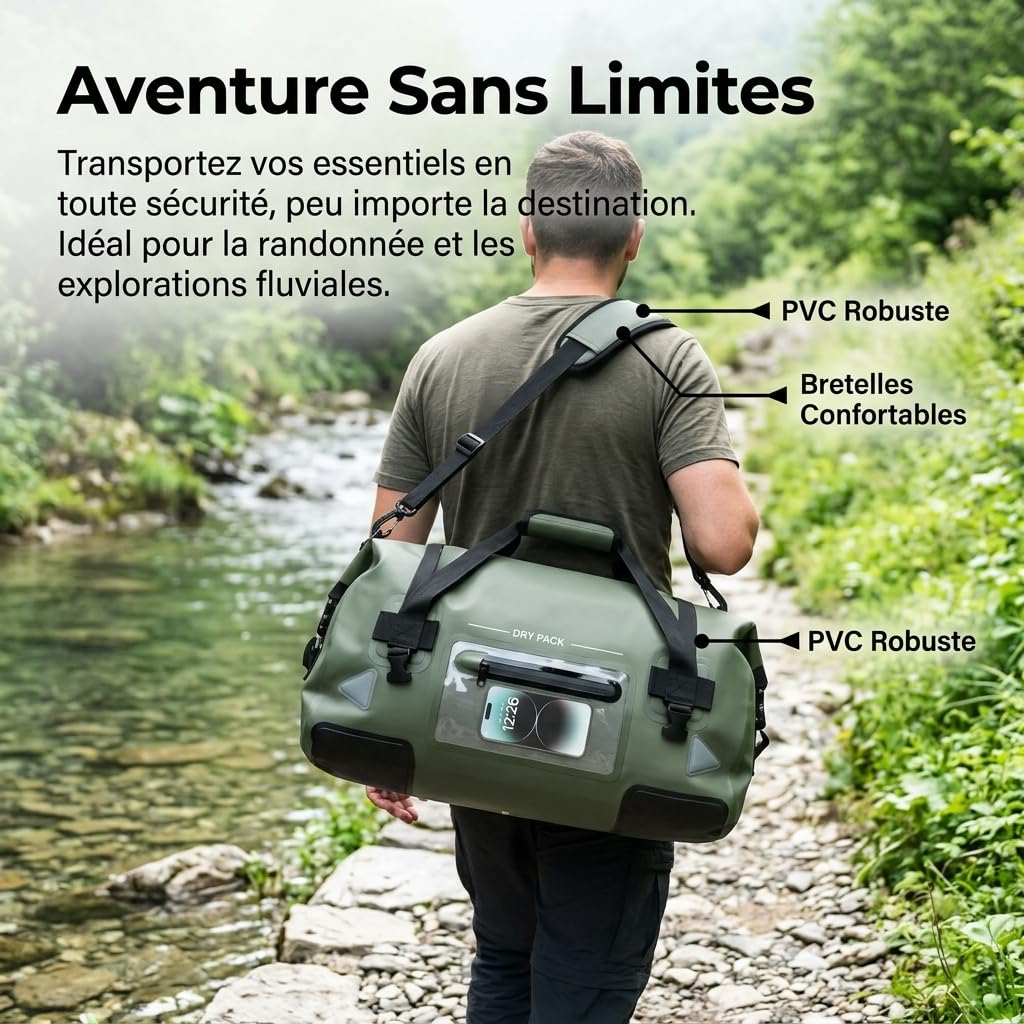Amagogo Outdoor Waterproof Carrie Bagage Imperméable Sac de Transport Robuste Sac de Rangement de 75L en PVC Sac Multifonction avec Fermeture Roulée Adapté pour Randonnée Pêche, 70L