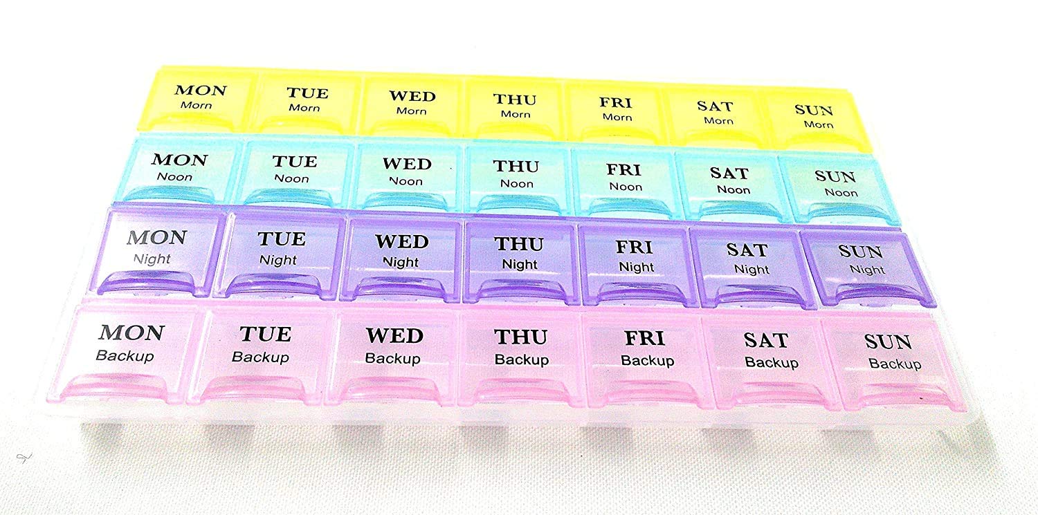 SHOPECOM 7 Day Weekly 28 Compartments Pill Box Morning Night Medicine Pill Organizer Tablet Storage Container Case For Health Care Tools