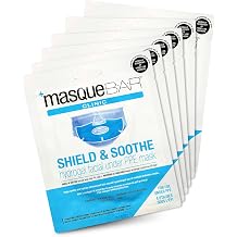 masque BAR Shield & Soothe Hydrogel Facial Mask, Korean Face Sheet Mask, Hydrating Sheet Mask, Calming Moisture Mask with Aloe Vera, Skin Care for Prolonged Use of Safety Face Masks, Pack of 6