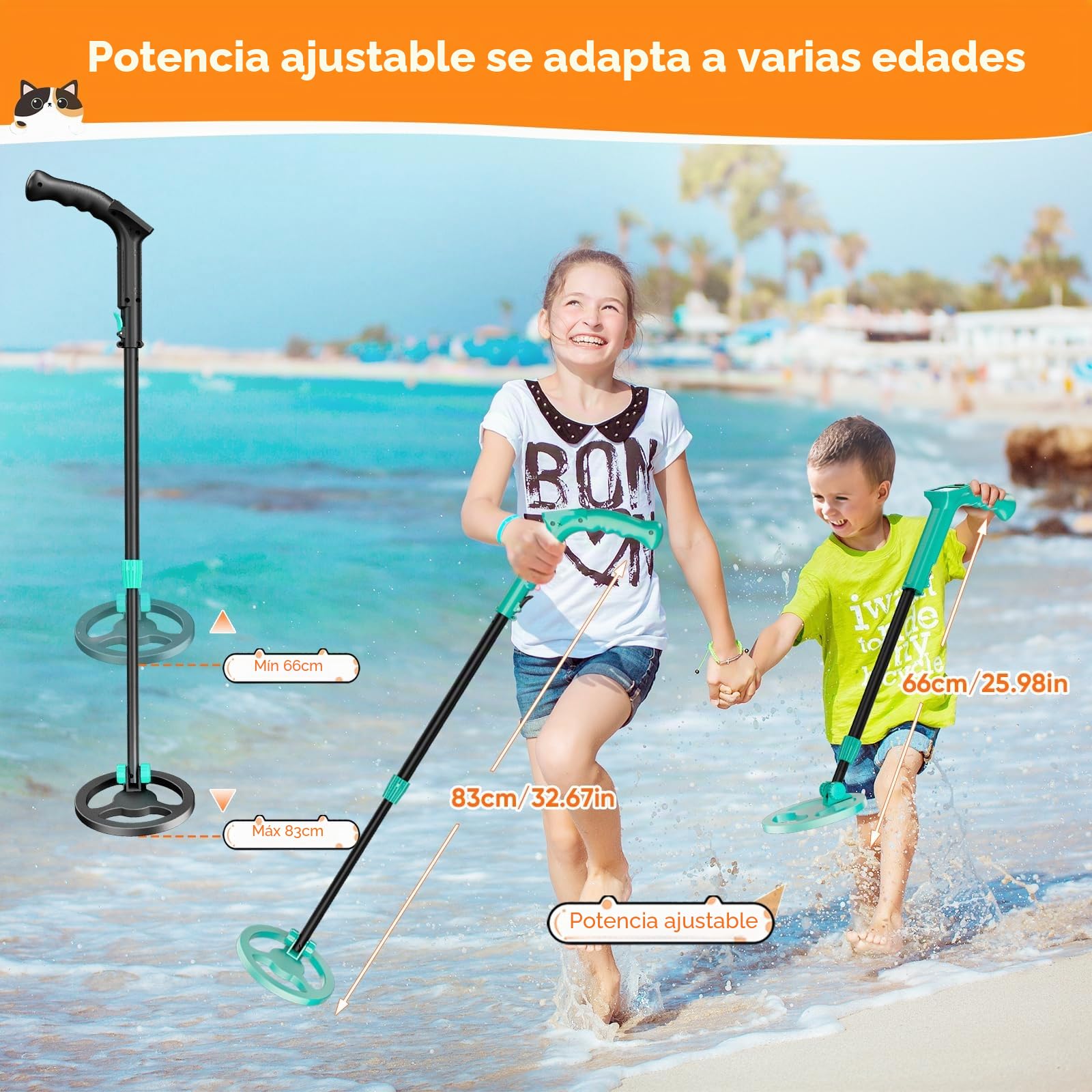 Detector de Metales Niños, Metales Detector con Bobina Impermeable de 18 cm con Pantalla LCD, Detector de Metales Muy Sensible con Bobina de Investigación Impermeable para Niños o Principiantes