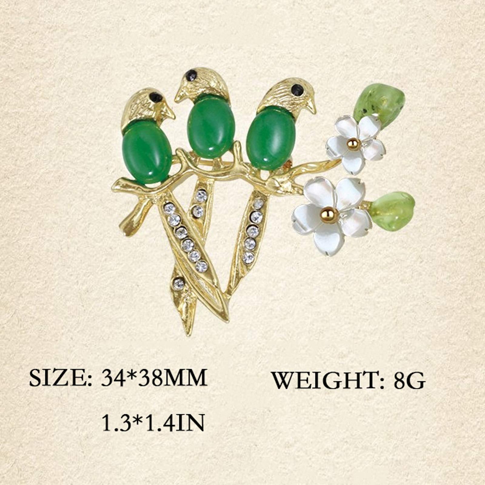 Brosche Kleine Vögel Broschen Chalcedon Vogelbrosche Pins Temperament Kleidung Zubehör Frauenanzüge Kleid Bankett Brosche Geschenk (grün) Broschen & Anstecknadeln