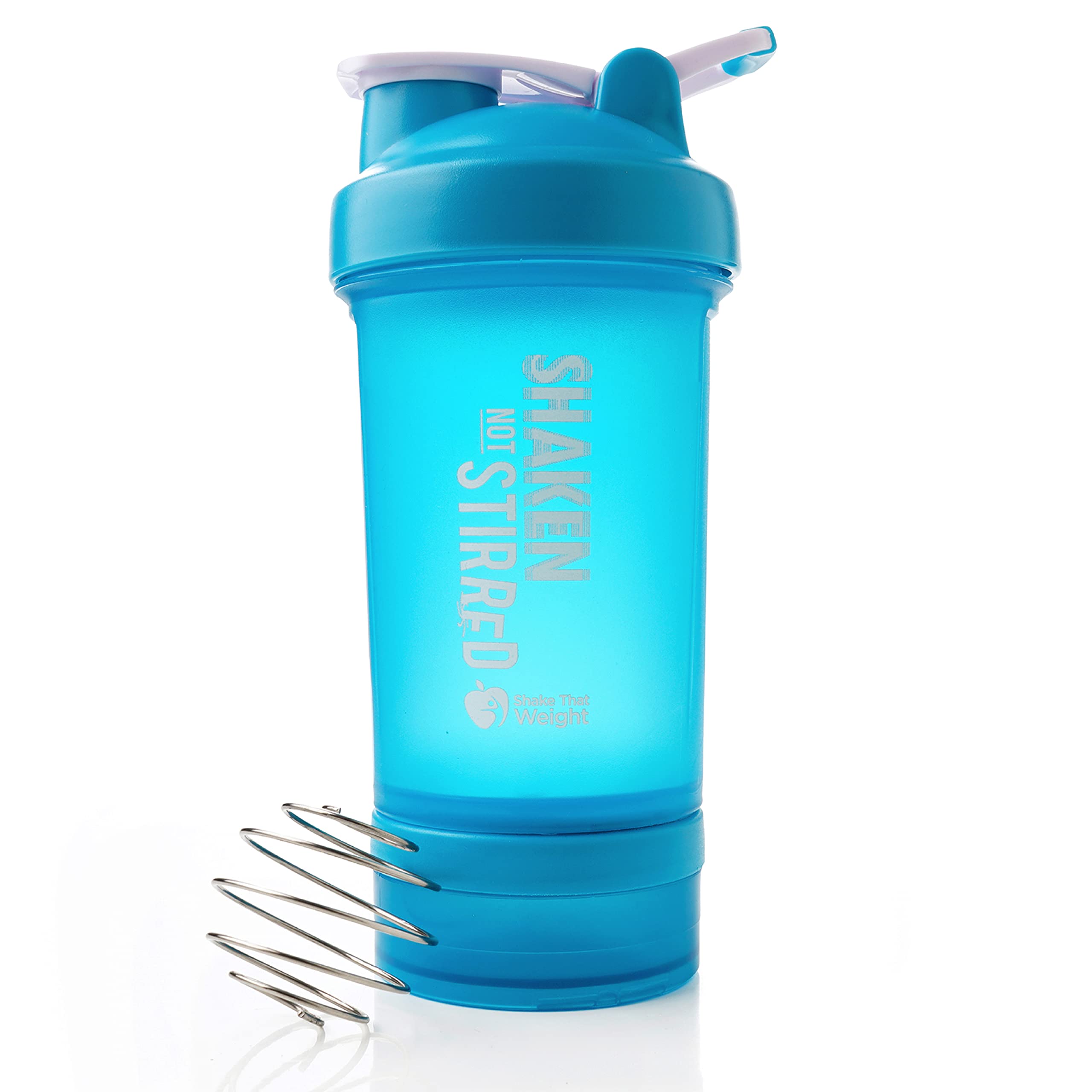Shake That Weight450ml Protein Shaker - Blue - With Storage Attachment For Protein and Diet Shake Powder, Wire Ball Mixer, Bag Attachment Loop