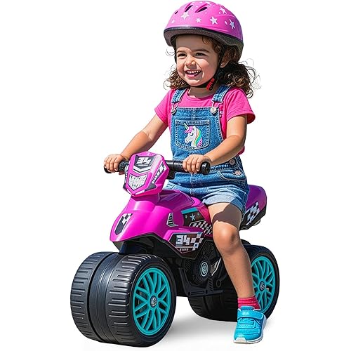 Waddle Kids Motorcycle Balance Bike - Toddler Ride on Toys w/Sounds, Wide Wheel Base, Rubber Coated Wheels, Foot to Floor Toddler Car Up to 44 Lbs, Motorbike for Kids Ages 18 Months to 3 Yrs, Pink