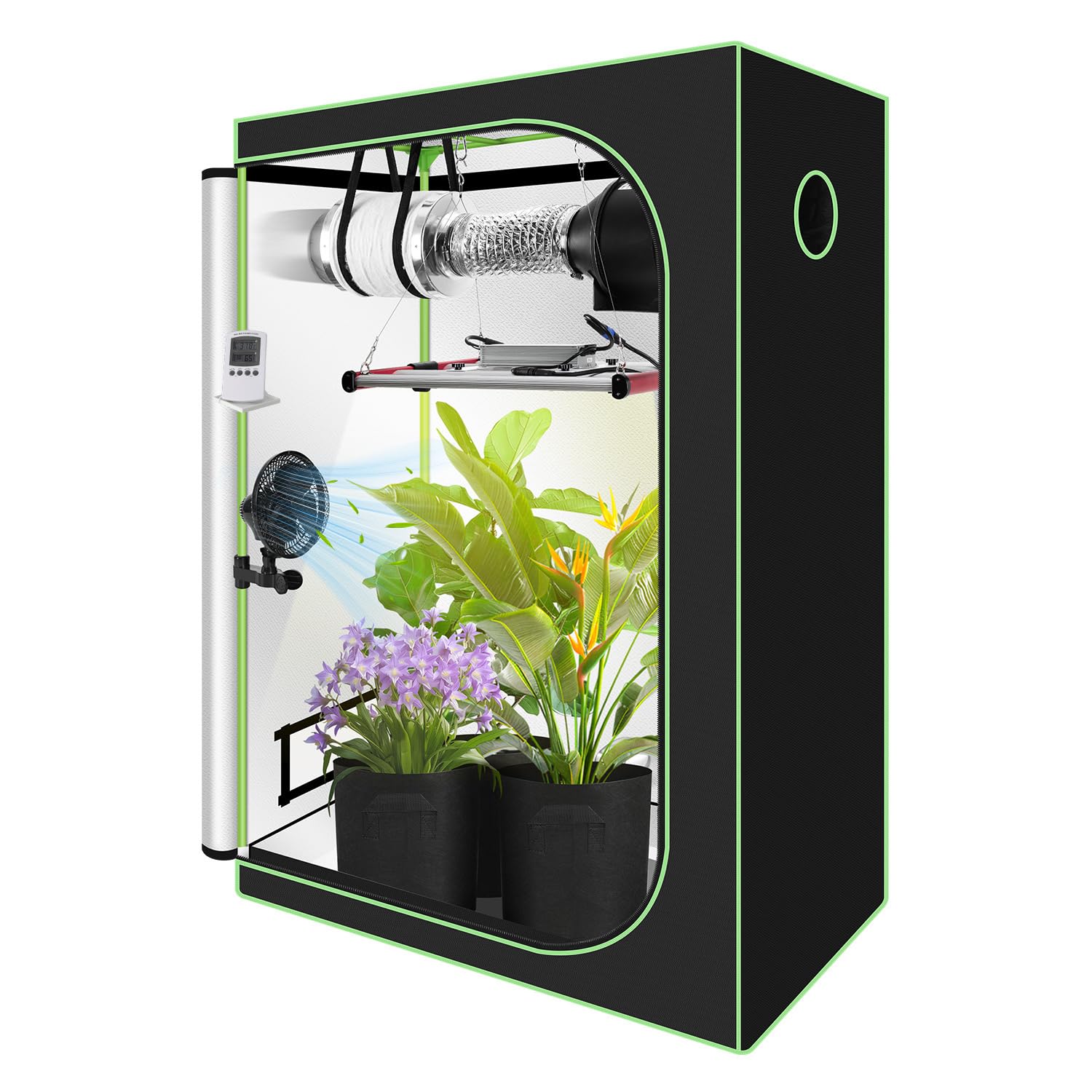 Juego completo de tienda de campaña para cultivo (120 x 60 x 180 cm, hidroponía interior, incluye lámpara LED plegable de 240 W y sistema de ventilación de espectro completo)