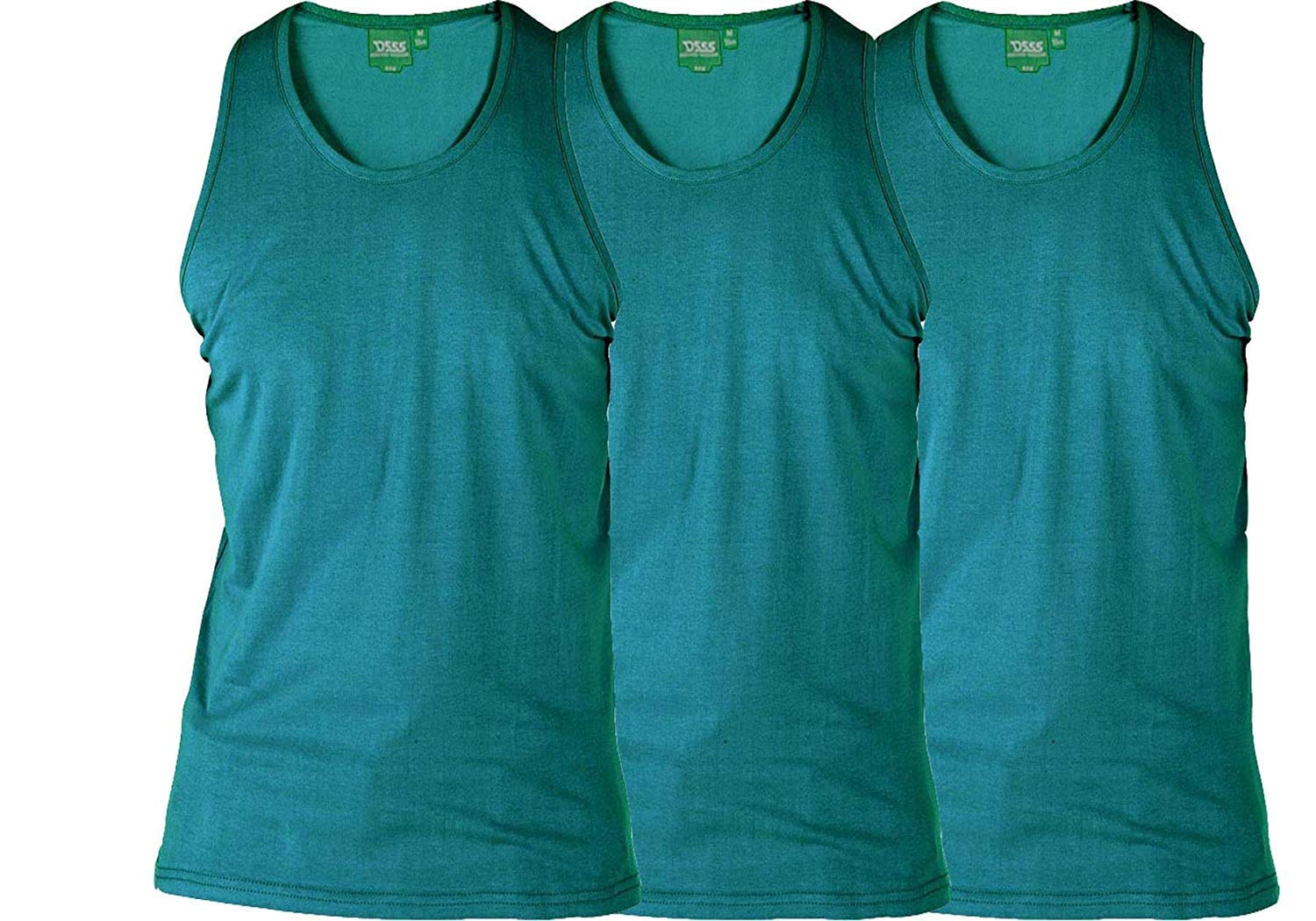 D555 Pure Cotton Long Length 3 Pack Vests in Teal in 6XL