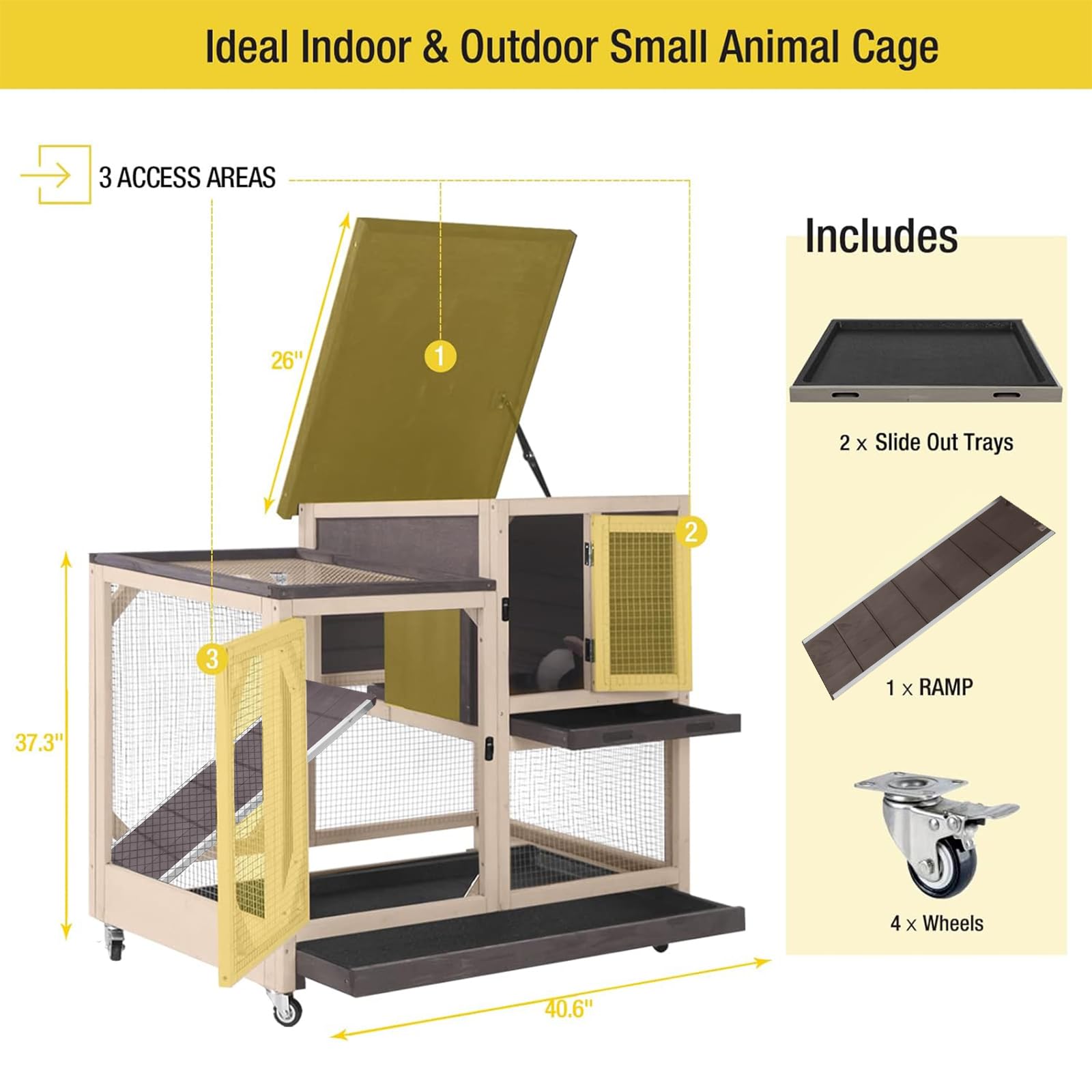 Conejera De Dos Pisos Con Patas Para Exteriores – 91,5 Cm, Bandejas Deslizantes, Techo Inclinado Y Rampa, Para Conejos Pequeños Y Cobayas (Bunny Business)