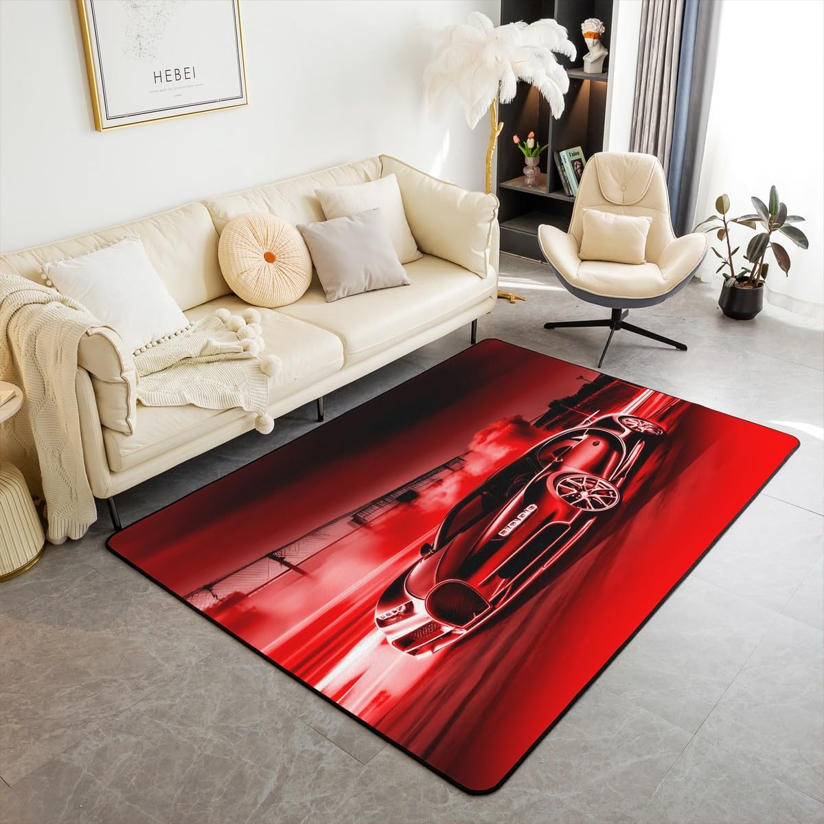 Homemissing Rennwagen Modern Teppich Jungen Mädchen Sportwagen Teppich 100x150cm atmungsaktive weiche rote Schwarze Ombre Wetterfest Extreme Sports Dekor