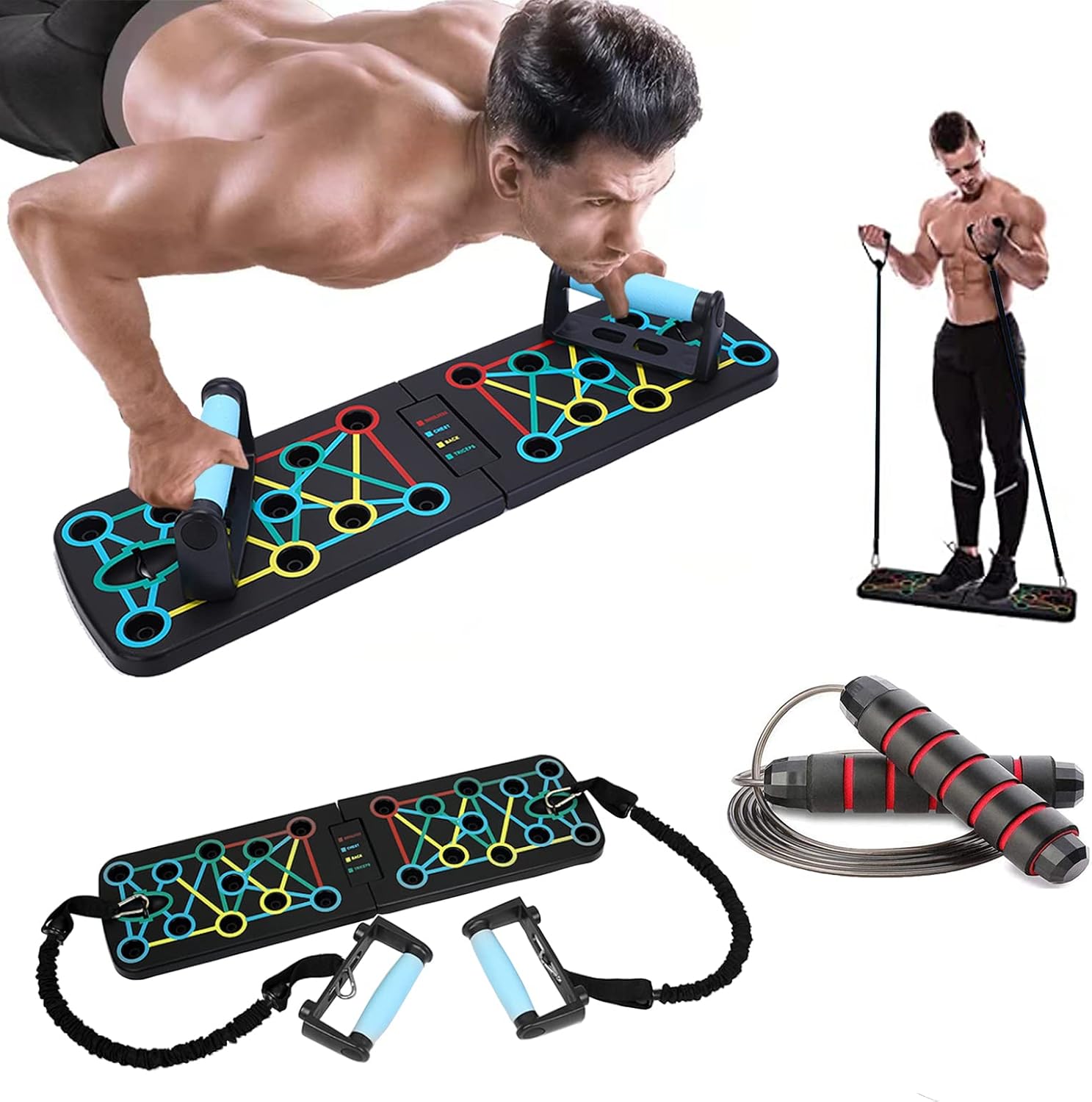 Push Up Board,Pushup Board Fitness with Resistance Band,Jump Rope