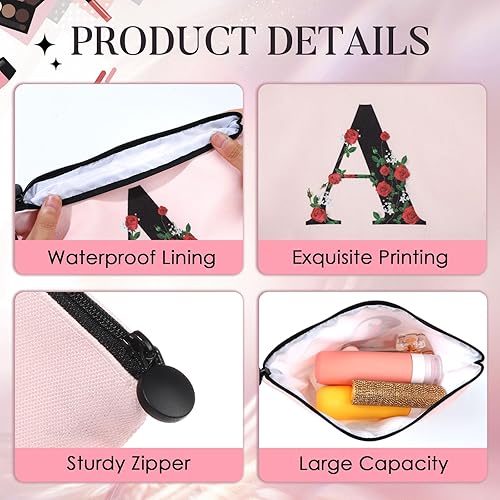 Miniatura 5 de Bolsa de maquillaje personalizada, letra inicial A, bolsa de maquillaje para mujeres y niñas, bolsa de maquillaje personalizada A-Z, bolsa de