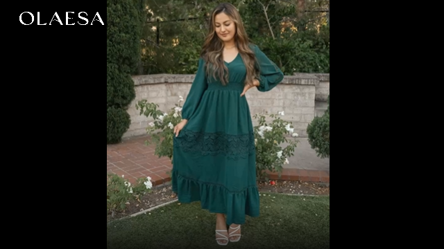 Olaesa Long Sleeve Maxi Dress for Women V Neck Lace Boho Dress Flowy Fall  Wedding Guest Dresses with Pockets Army Green at Amazon Women's Clothing  store