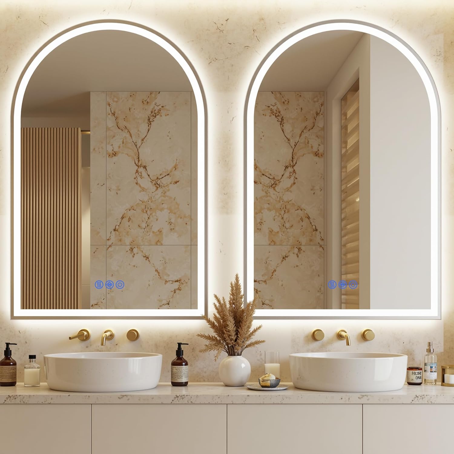 48"x 30" Arch LED Bathroom Mirror with Lights, Anti-Fog, Backlit Dimmable, 3 Colors, Frameless Lighted Bathroom Vanity Mirror for Wall with Memory Function, Shatter-Proof, Tempered Glass