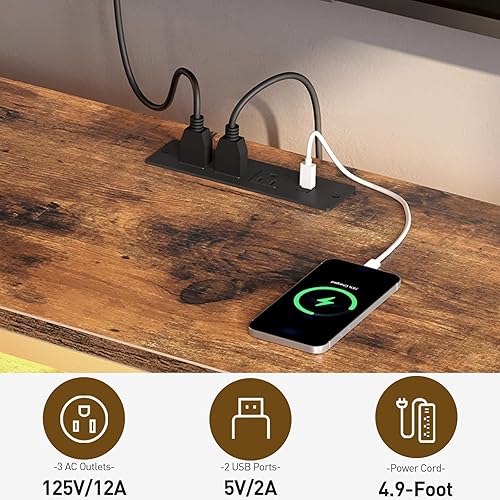 Miniatura 6 de Soporte de TV LED para TV de 75 pulgadas, centro de entretenimiento con estantes abiertos y tomas de corriente, mesa consola de TV con cajones