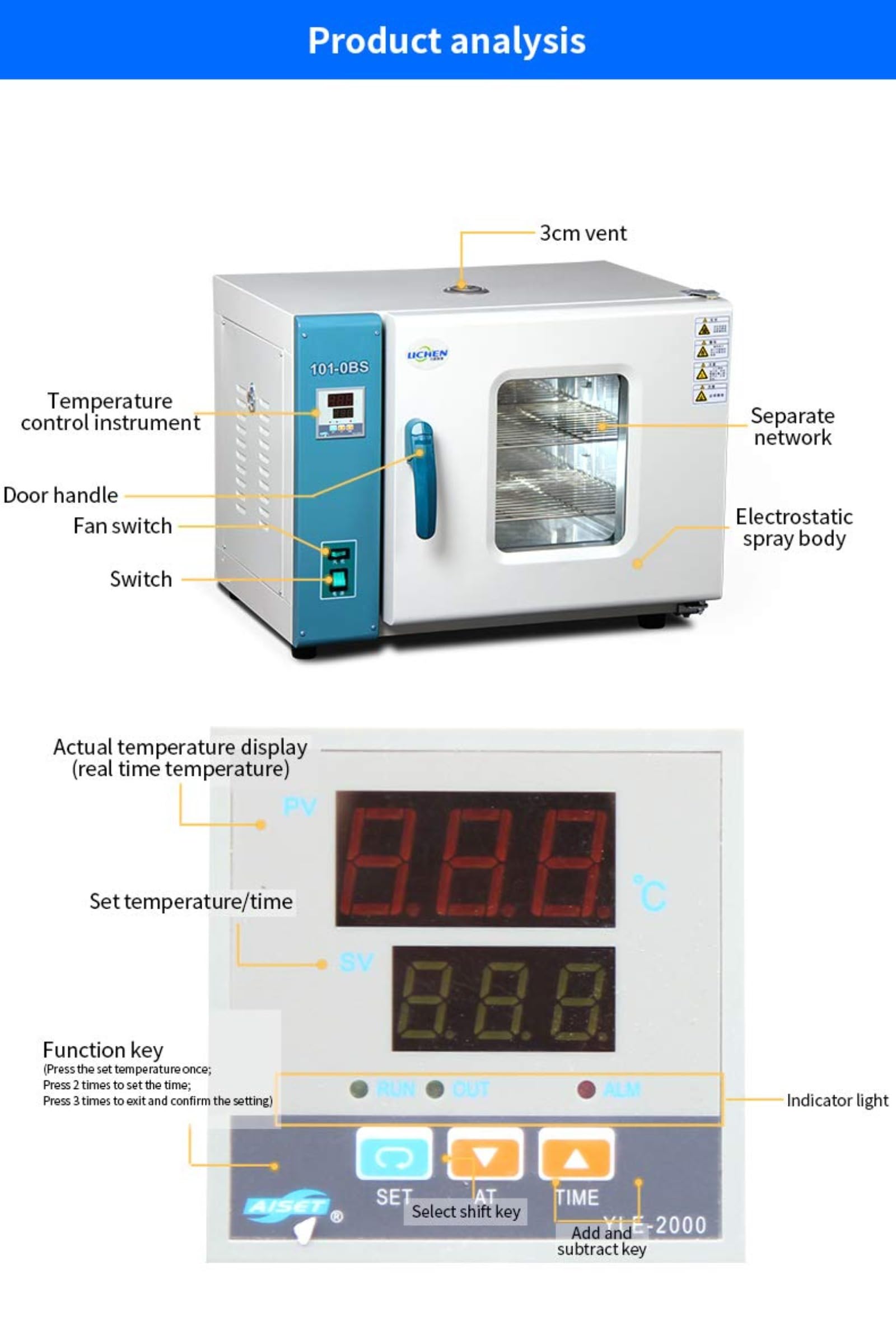 Horno de secado por convección de aire para laboratorio, horno silencioso de temperatura constante, pantalla digital inteligente, secado electromecánico, control de temperatura, velocidad ajustable