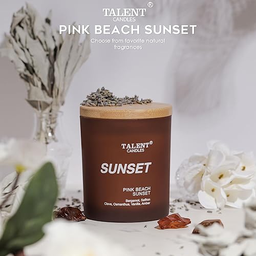 Miniatura 3 de Velas aromáticas para el hogar, cera de soja natural, vela perfumada para aliviar el estrés y relajación, puesta de sol de playa rosa, tarro