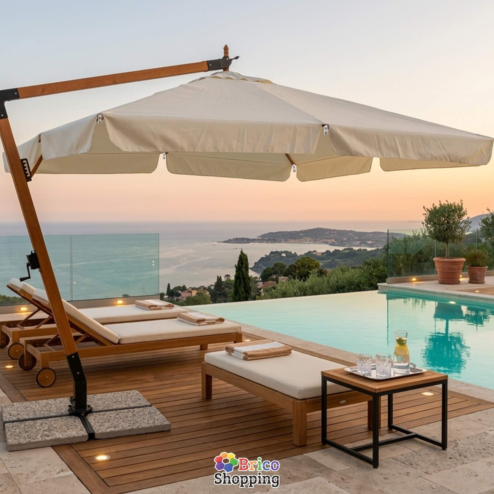 BricoShopping® Bâche de rechange pour parasol déentré à bras 8 lattes imperméable (3 x 3 cm (C/poches 220 g)
