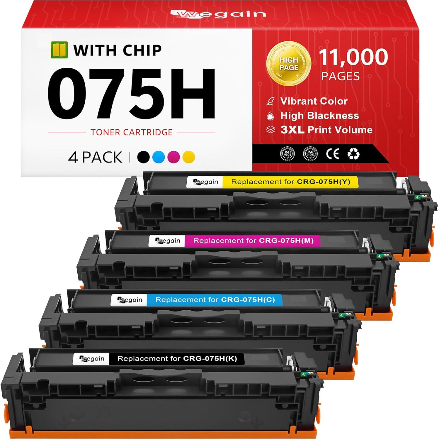 075H Toner Cartridge High Yield with Chip Replacement for Canon 075 XL 075H Toner for Color imageCLASS MF662Cdw MF663Cdw MF665Cdw LBP646Cdw LBP647Cdw LBP640 MF660 Printer (4 Pack)
