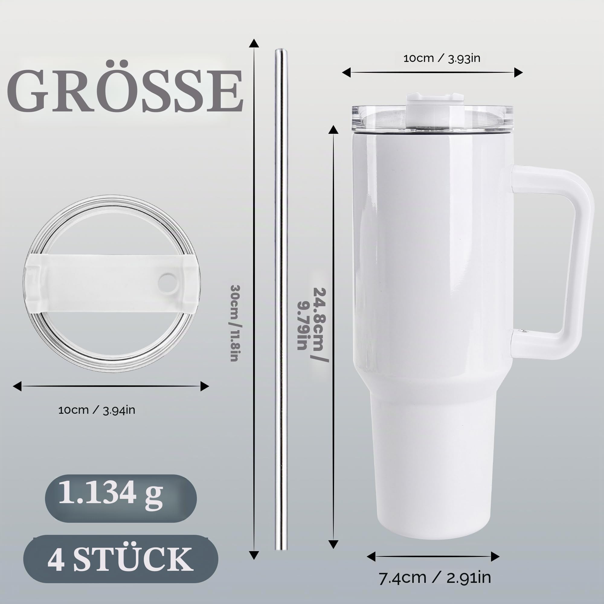 D·S Sublimationsbecher mit Griff, isoliert, groß, mit Deckel und Strohhalmen, Edelstahl-Kaffeetassen für Bastelarbeiten, Heißpressdruck, 4 Stück