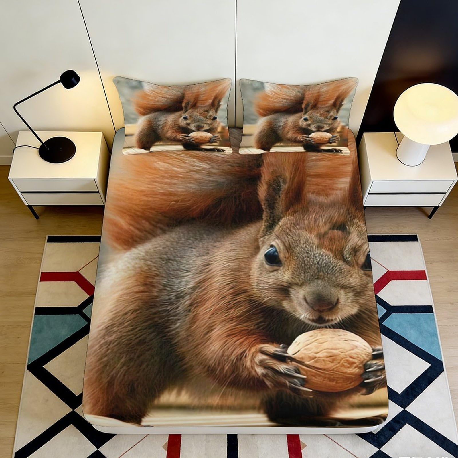 Zfldkwgb Style-9 3D Printed Squirrel Pattern Fitted Sheet Microfiber Soft Animal Forest Style Bed Cover For Bedroom Guestroom Dorm Decor 90X200x25cm