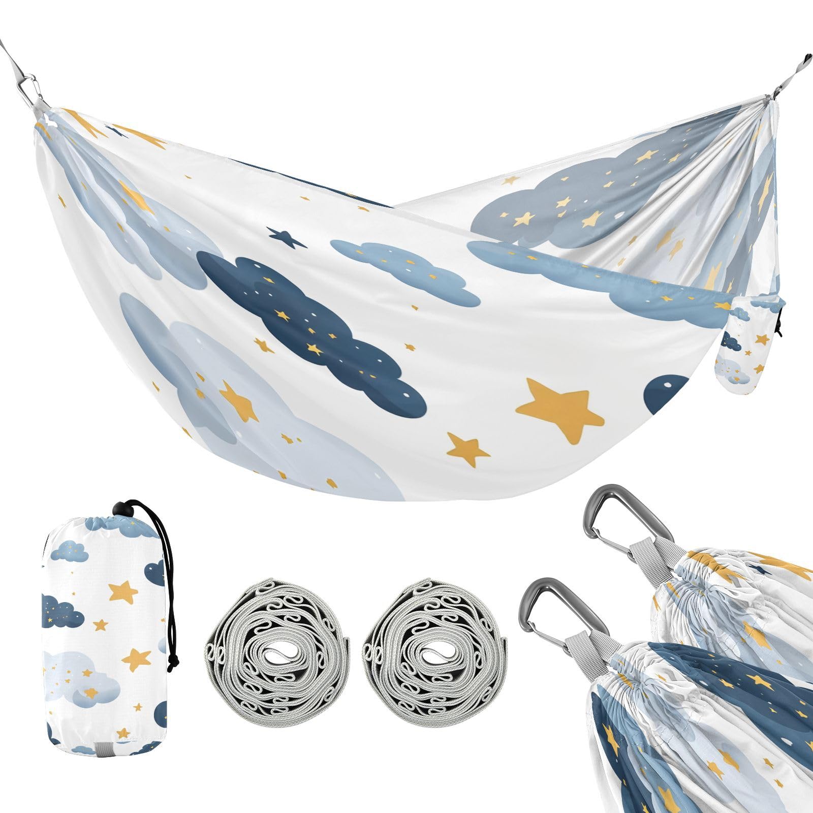 ATTX Clouds and Stars Camping Hammock - Lightweight & Portable Hammocks, Heavy Duty 330lbs Capacity for Indoor, Hiking, Backpacking, Travel, Backyard, Beach#551