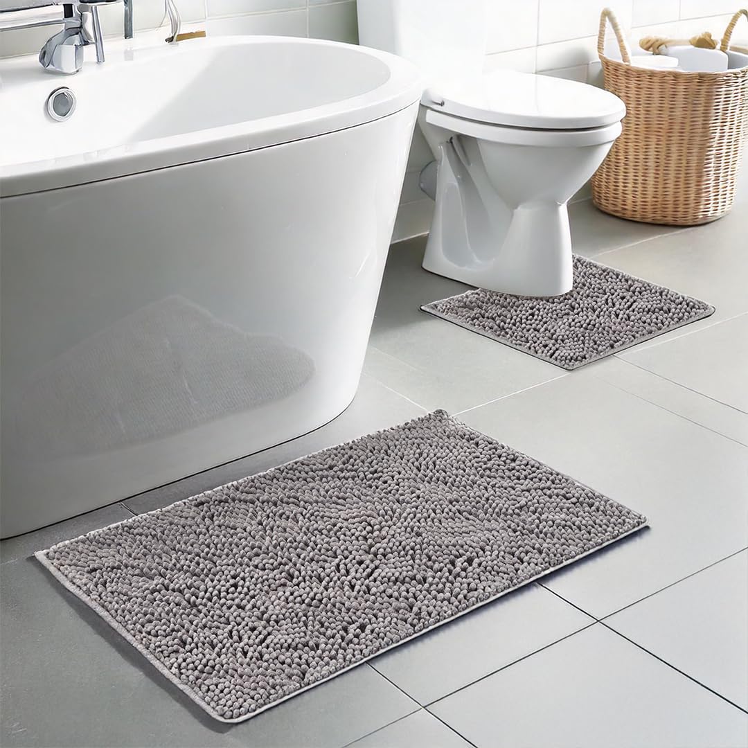 Muddy Mat® Chenille Bathroom Rugs Set Quick Dry Microfiber Mats Non Slip Washable, Extra Thick, Soft and Highly Absorbent Bath Mats (20”x30”) with U