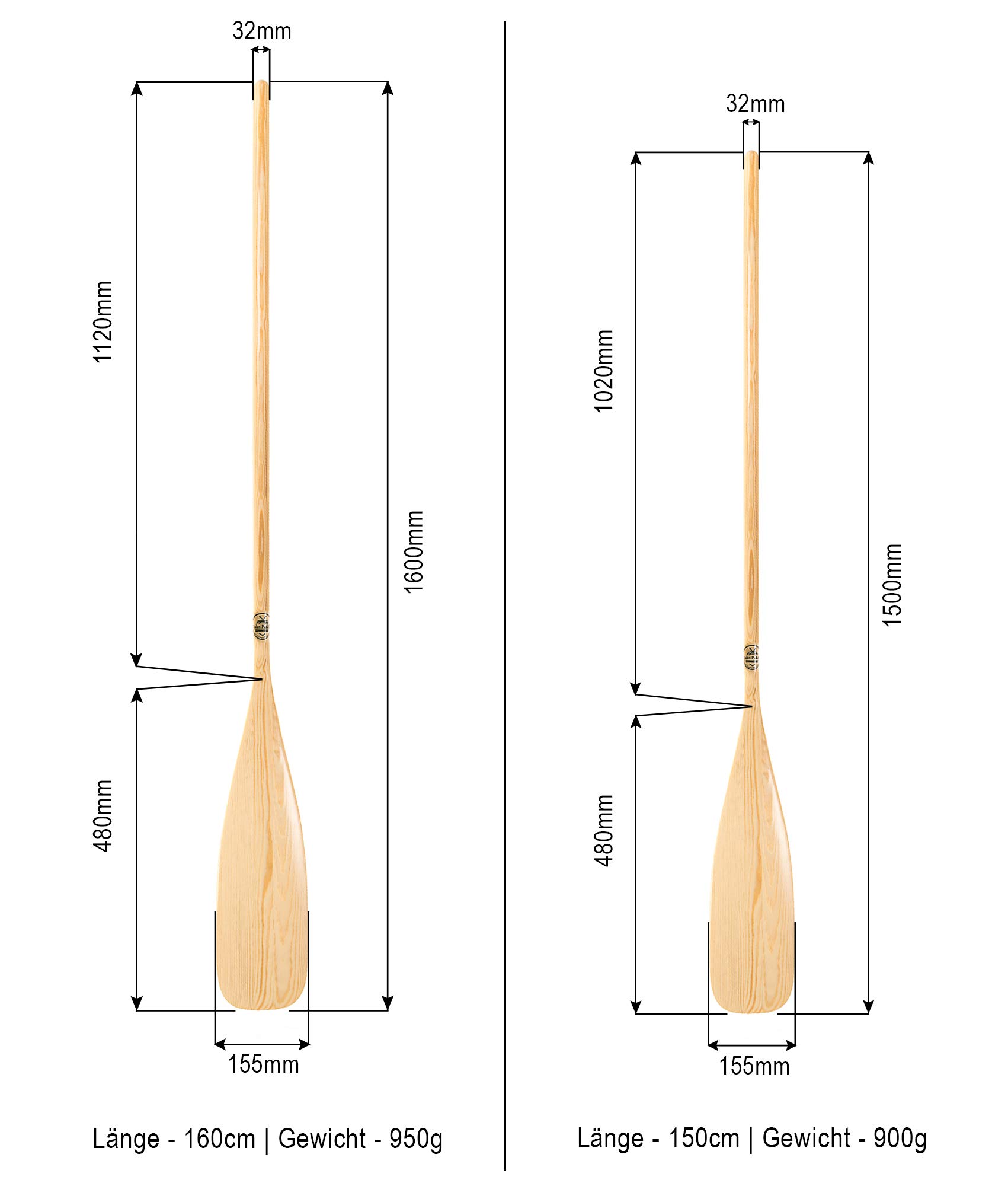 2 Stück Schlauchbootpaddel/Ruder aus Holz fur Ponton, Rafting, Angelboote usw/nur Ruder oder Ruder + Paddle Sleeve zur Auswahl 150cm,160cm