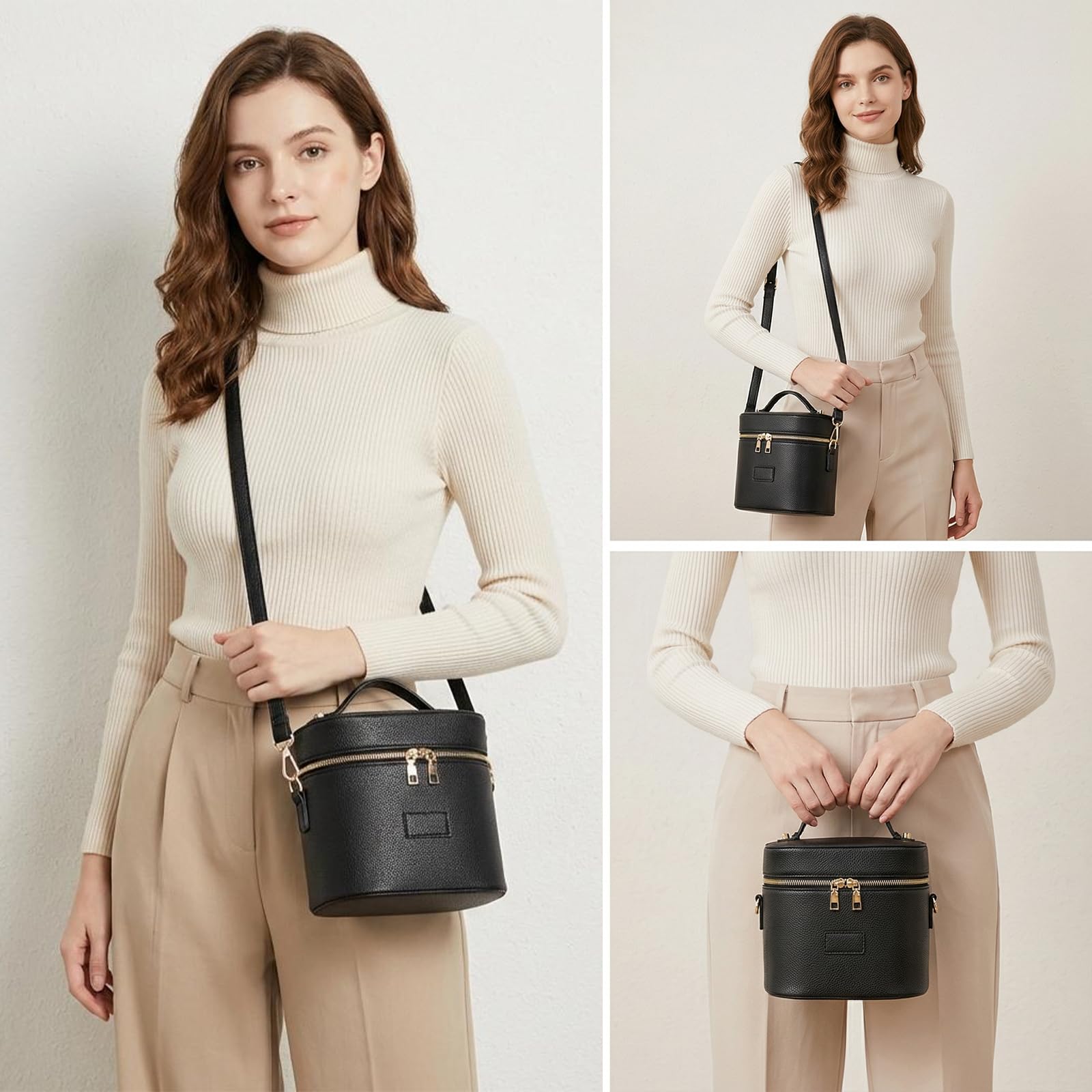 Kosmetiktasche Damen, Make Up Tasche für Frauen – Leder Vanity Case mit herausnehmbarer Trennwand, Waschbare Fächer