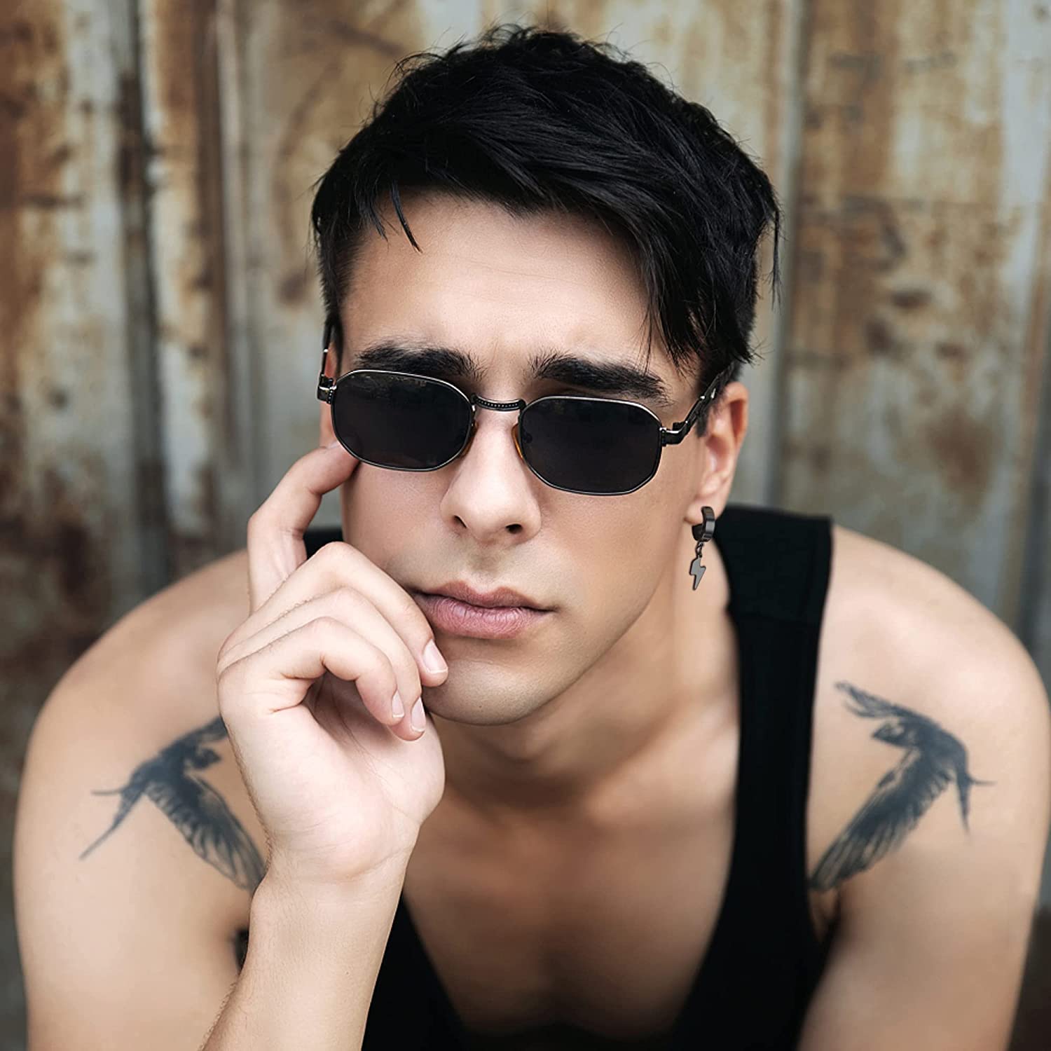 Diamday 25 Pezzi Clip Orecchini per Uomo Acciaio Inossidabile Croce Catena Orecchini Dangle Nero Huggie Cerchio Orecchini Non Pierced Punk Gotico Kpop Orecchini Set