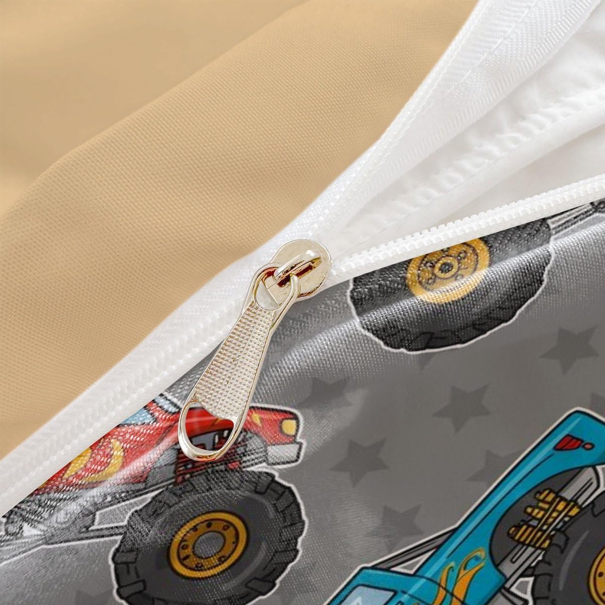 Kinder-Bettwäsche-Set mit Monster-Truck, für Einzelbett, Cartoon-Motiv, für Jungen und Mädchen, weiche Mikrofaser, 3D-Druck, Bettdeckenbezug, Schlafzimmer-Dekor (Stil 3, Einzelbett 135 x 200 cm + 50 x