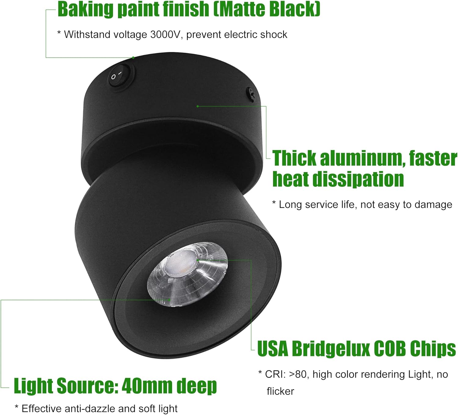 2 Pack 12V LED COB Ceiling Spotlight Downlight with Switch, Surface Mounted 330 Adjustable Dimmable RV Wall Light Accent Lamp, 12 Volt Reading Lamp for Boat, Camper, Truck, Trailer, Caravan