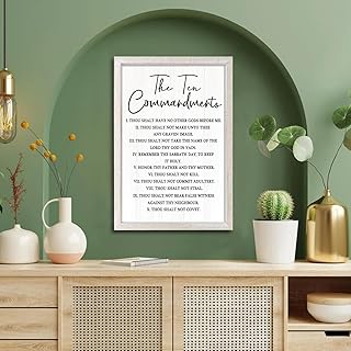 The Ten Commandments Rustic Bible Verse Framed Wall Art, 11''×16'' Positive Religious Christian Saying Sign for God Jesus Christ Prayer, Vintage Narrow Holy Inspirational Catholic Scripture Decor