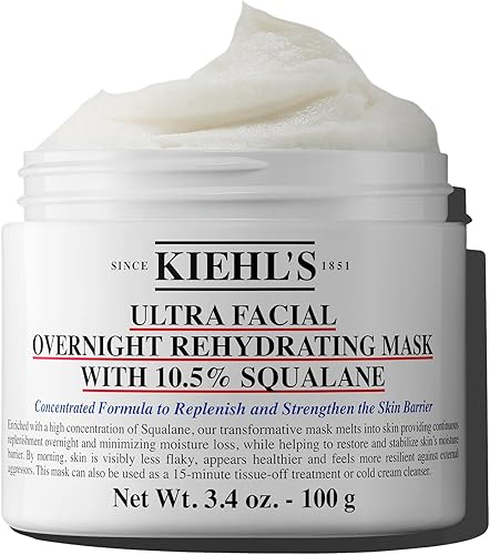 Kiehl's Ultra Facial Overnight Hydrating Face Mask with 10.5% Squalane, Deeply Hydrates Skin & Strengthens Moisture Barrier, Treats Dryness & Flaky Skin, Paraben-free, Fragrance-free - 3.4 fl oz