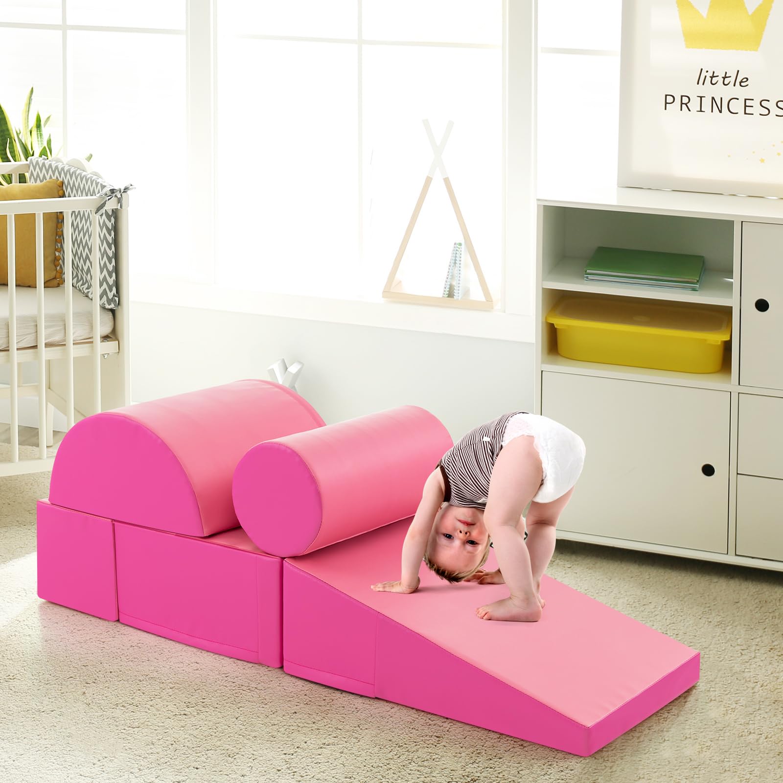 DREAMADE 5PCS Module de Motricité, Parcours Motricité Bébé en PU à Base d'eau & EPE, Jeut d'Éducation pour Enfants d'Âge Préscolaire, Convient à Maternelle, Maison (Rose)