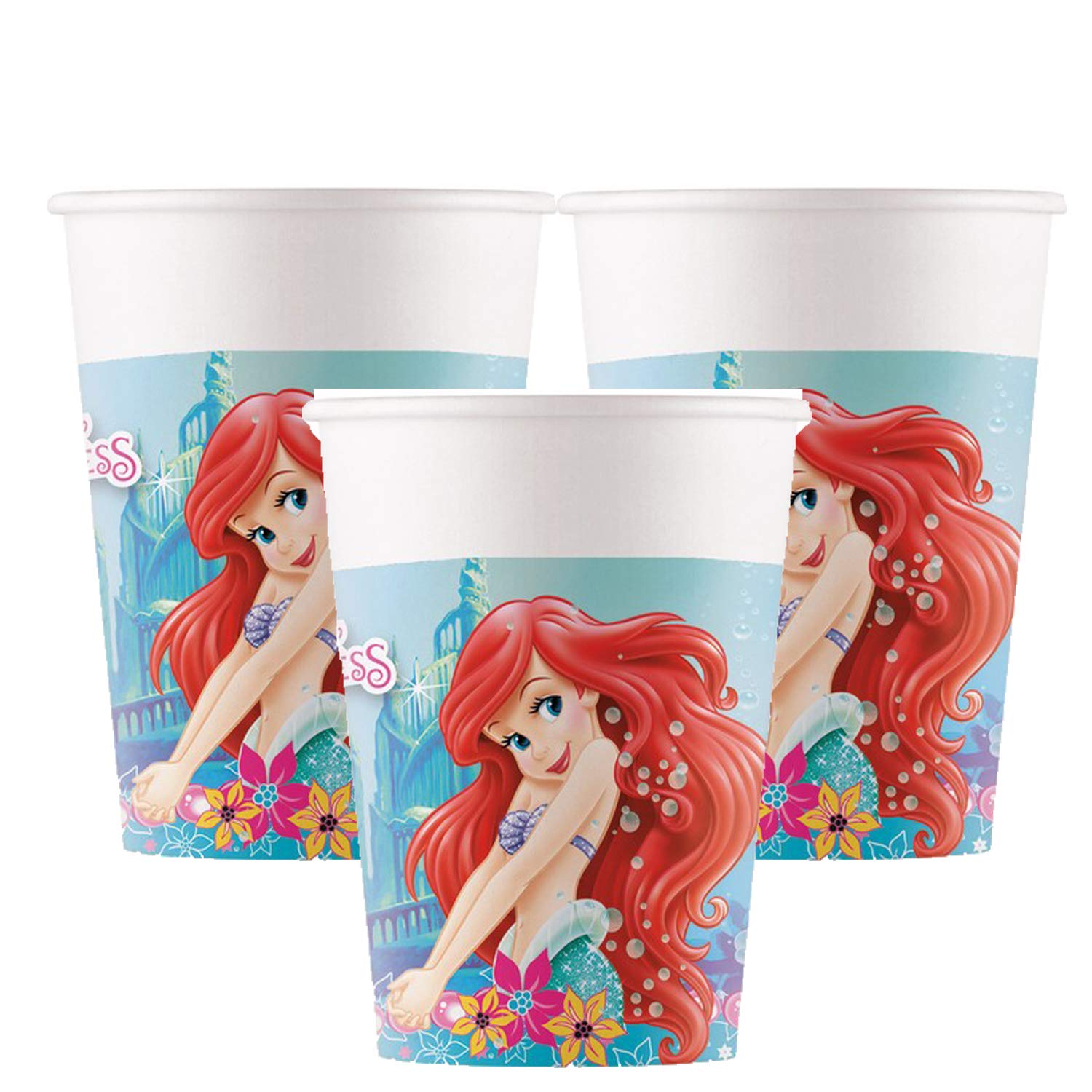 Kit Compleanno Bambina Sirenetta 16 persone Piatti Bicchieri TOVAGLIOLI 72 PZ Ariel