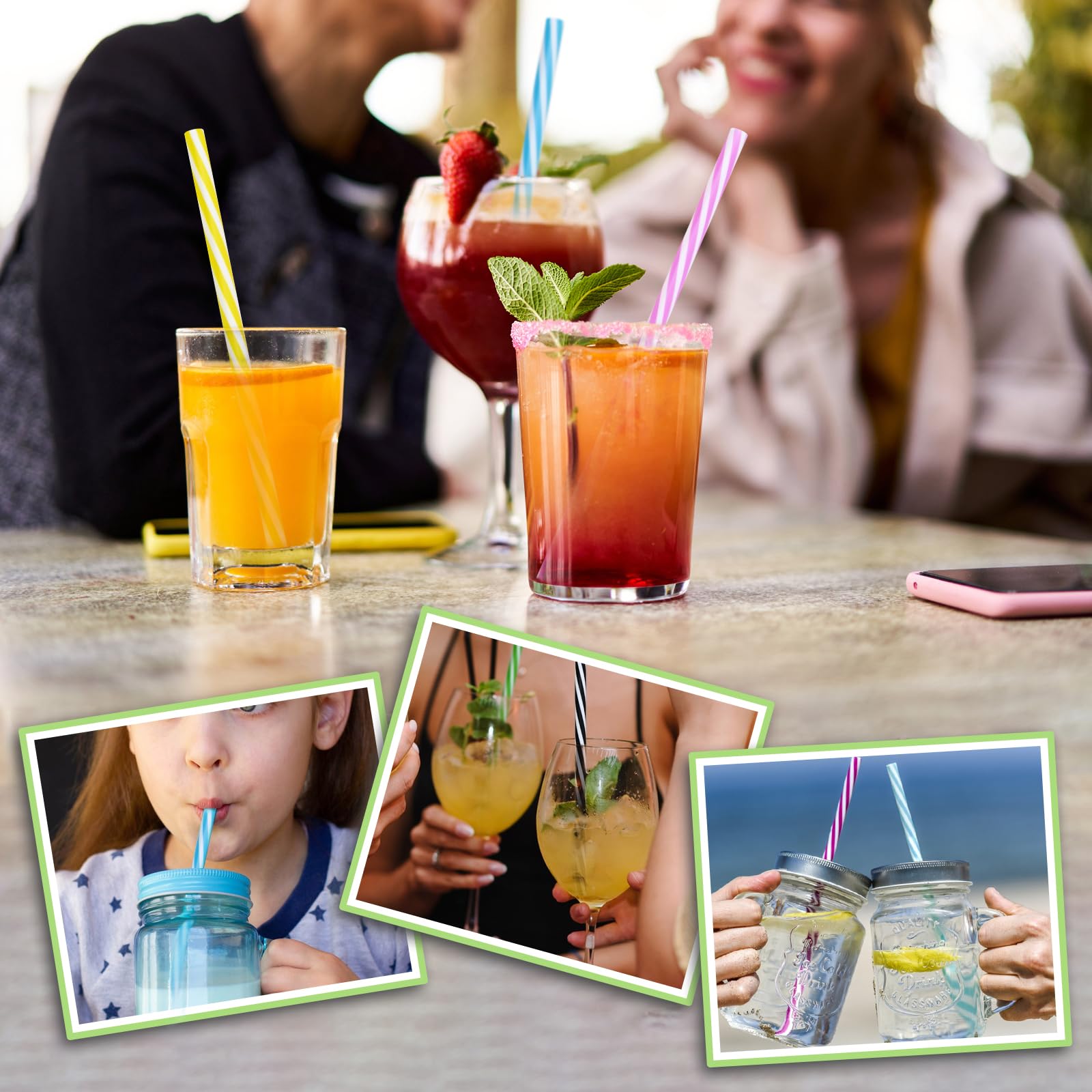 60 Unidades Pajitas Reutilizables, Pajitas Cócteles con Cepillos de Limpieza, Coloridas Pajitas, Pajitas Larga para Bebidas Frías Juice Coffee Cóctel