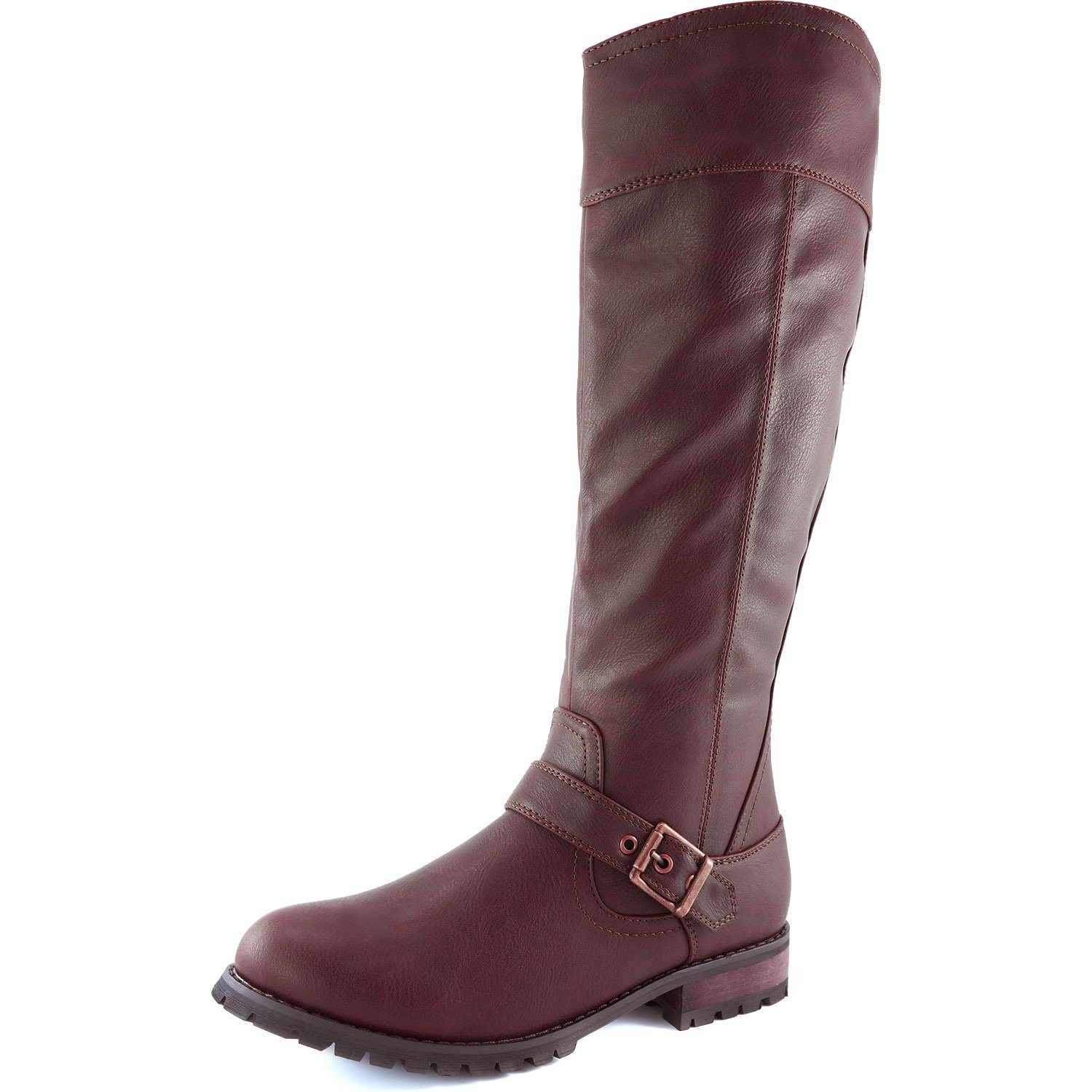 DailyShoes Women's Knee High Ankle Buckle Strap Military Combat Boots