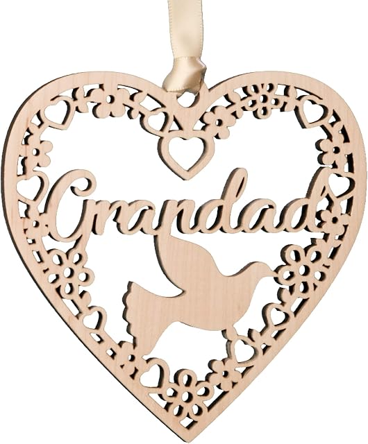 Alphabet barn In Memory Grandad Gift Plaque Remembrance Decoration In Loving Memory Wooden Heart Dove Christmas Tree Bauble Present from Son Daughter Grandchildren 11cm