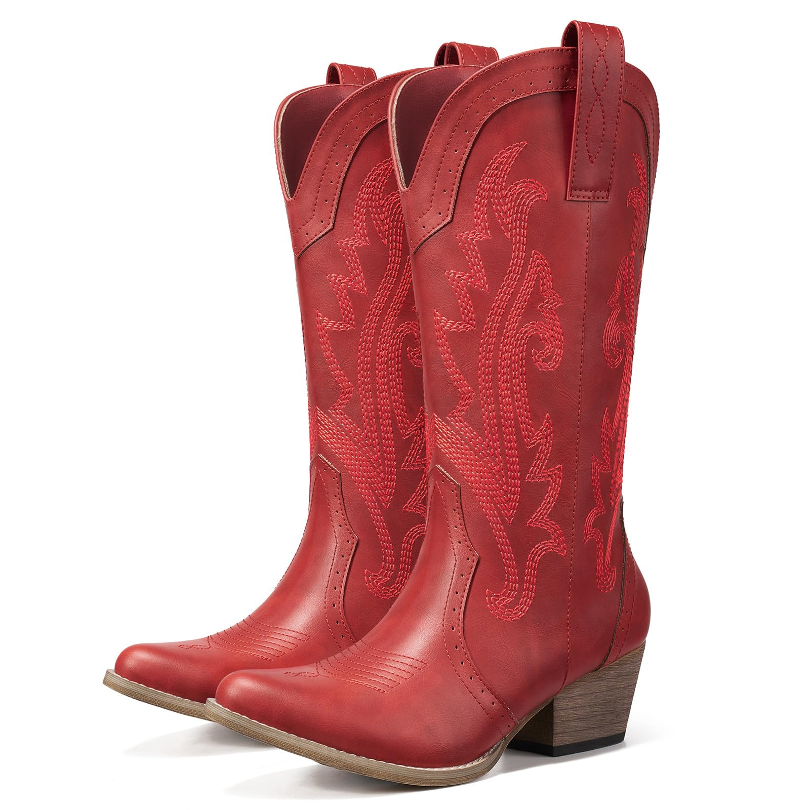HISEA Rollda Cowboy Boots for Women, Cowgirl Boots, Comfortable Western Boots with Pointed Toe Stitched Embroidery for Country Concert Dancing Wedding Traveling Daily Outfits 6 Tango Red