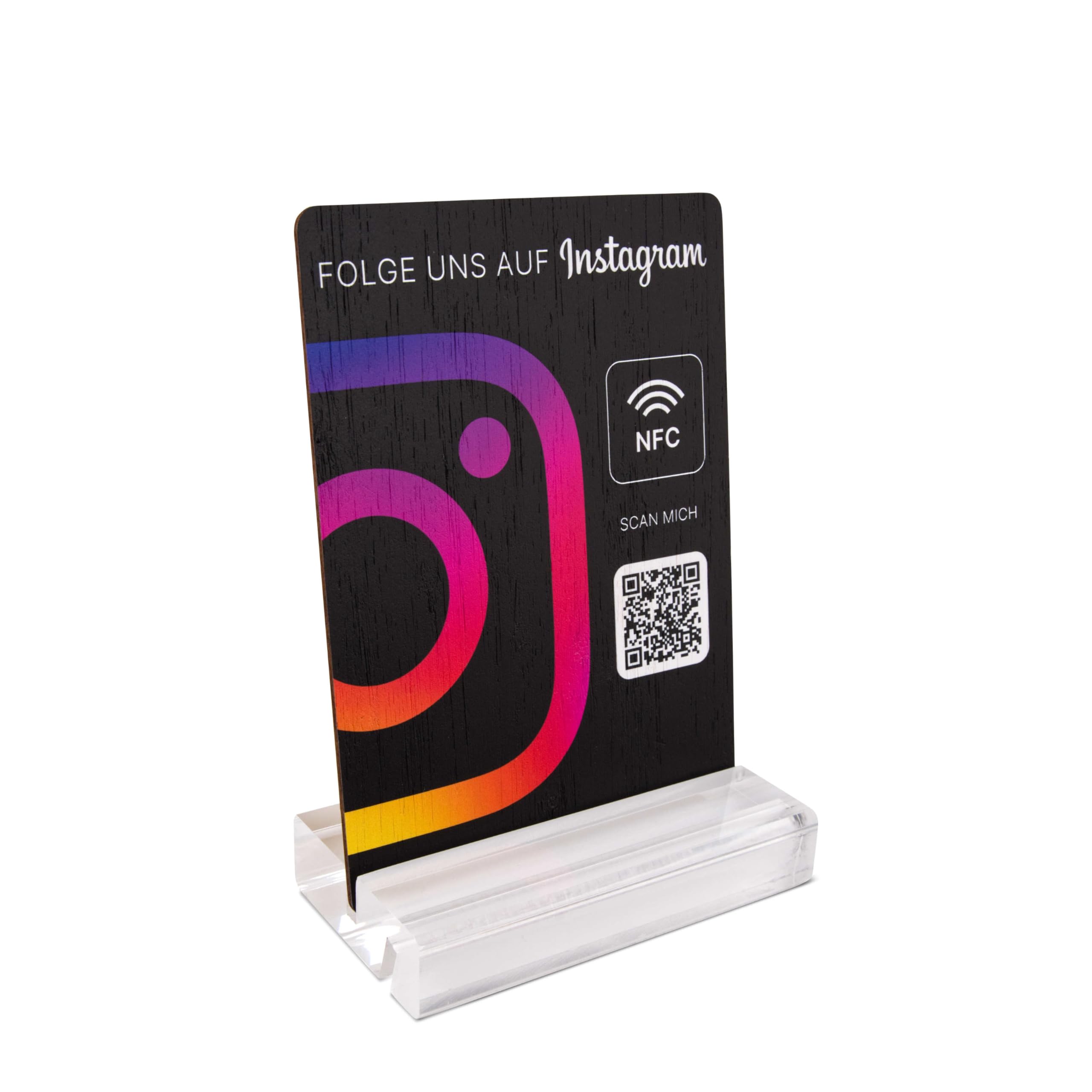 Instagram NFC Schild, Bambus, 105 x 148 mm, fertig eingerichtet, mit NFC und QR-Code