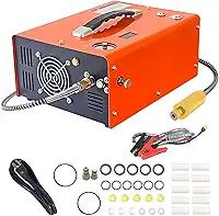 Função de parada automática Compressor de ar industrial portátil, laranja e preto, com alça de transporte e ventilador de resfriamento Pressão de até 4500psi 300bar Tensão aplicável 12V/110V/220V
