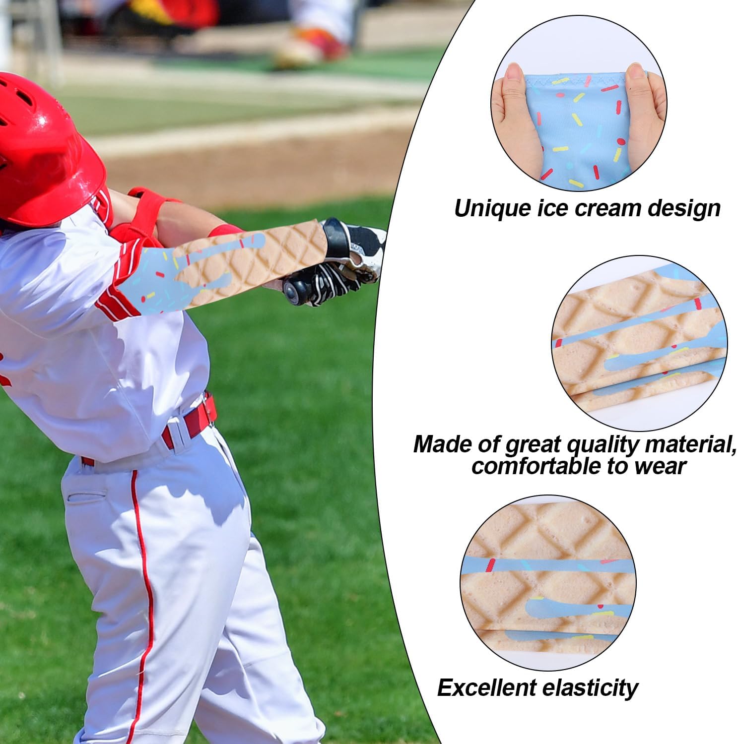 Mikovivi 6 Pairs Ice Cream Arm Sleeve, Baseball Arm Sleeve Compression Sun Protection Cooling for Sport Baseball Basketball Football Women Men