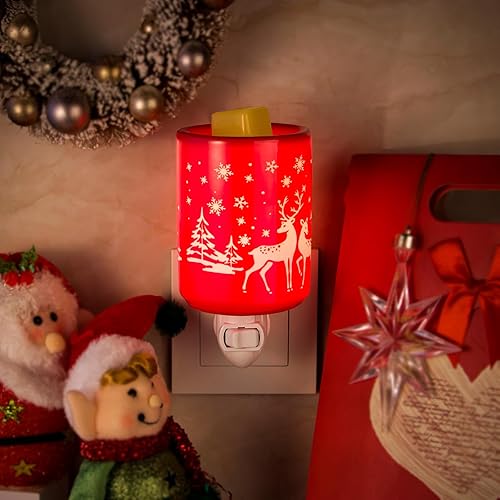 Miniatura 8 de STAR MOON Calentador de luz nocturna de cera de cerámica con fragancia enchufable para decoración de Navidad, sin peligro de incendio, lleno de dos