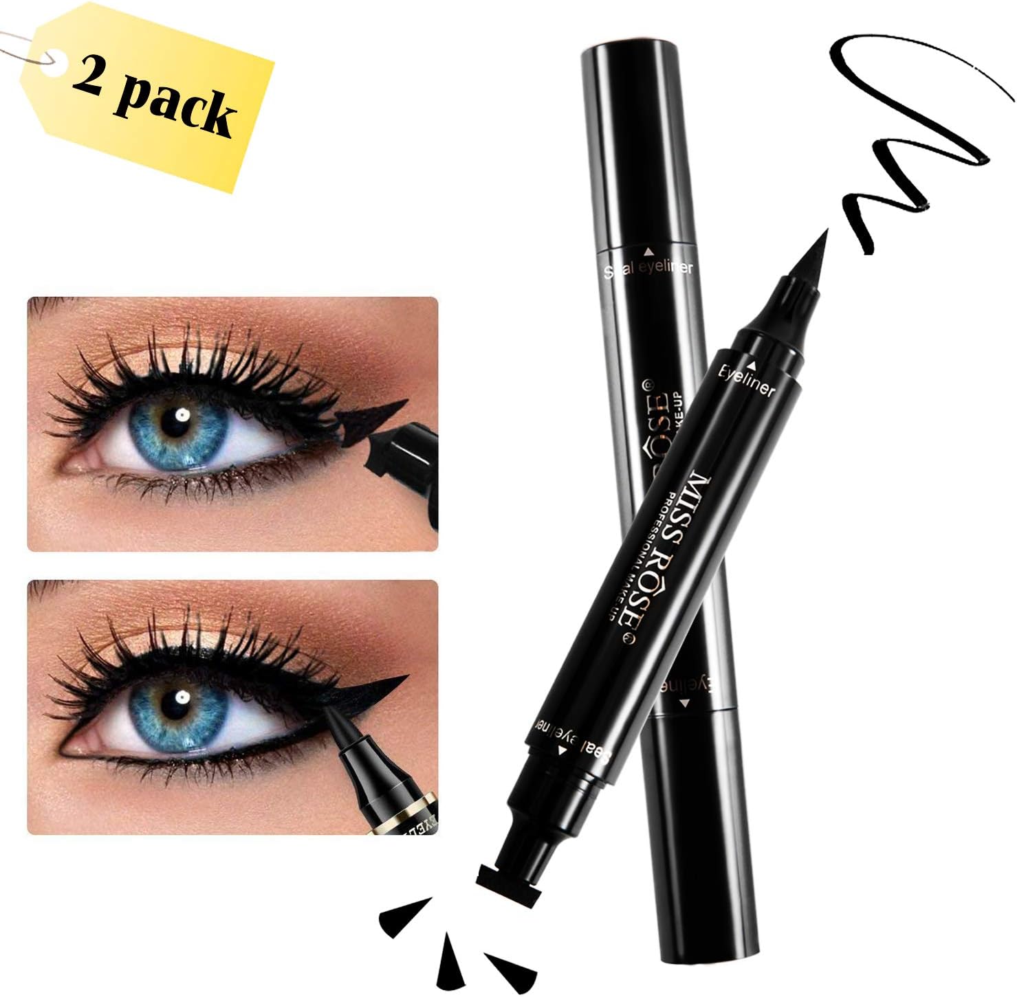 Eyeliner, Winged Eyeliner, 2 Pens Double Sided, Matte Black Liquid Eyeliner, Waterproof, Smudge-Proof, For Perfect Wings & Cat Eyes by WONTECHMI, The Best Gift