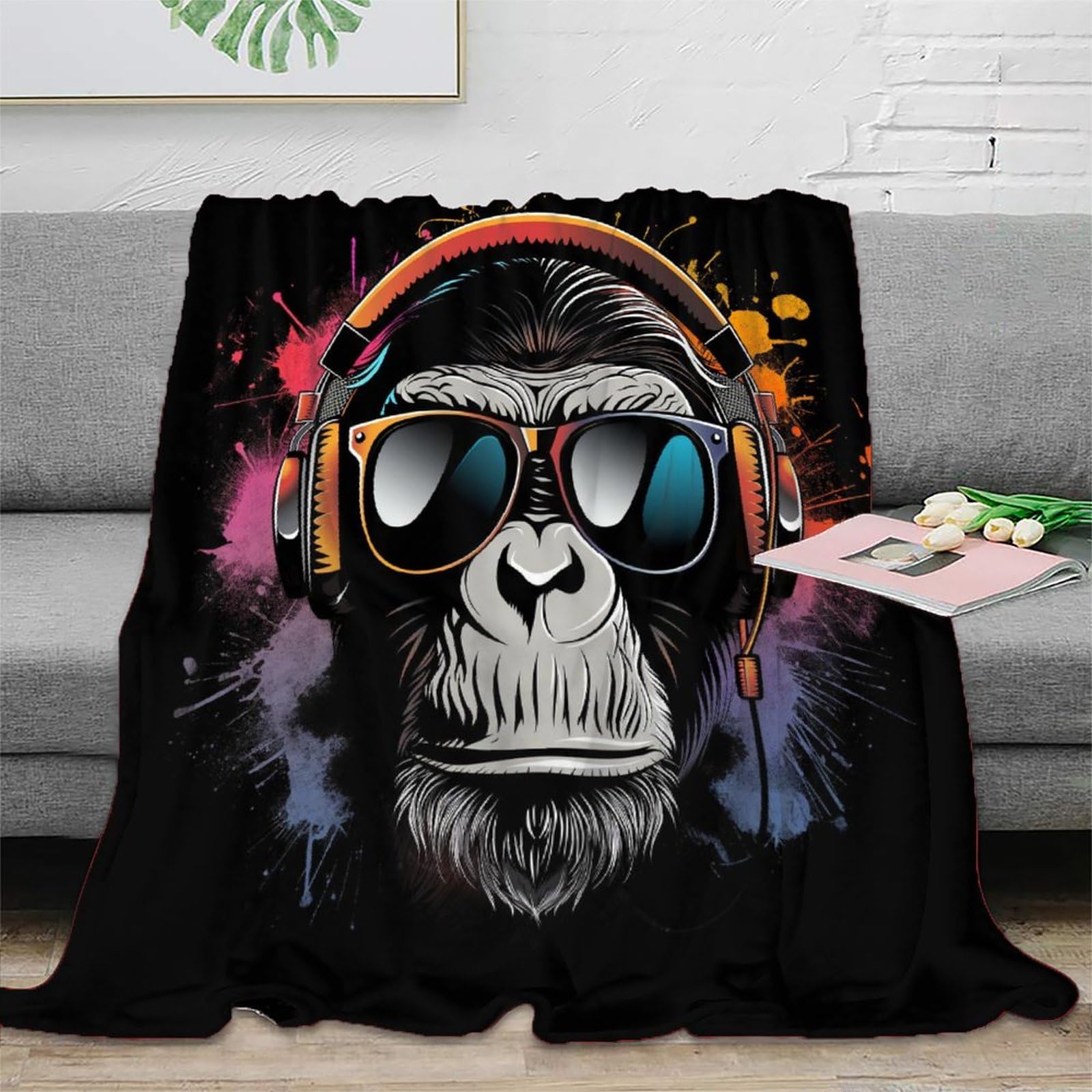 NRAOPEVVD 3D Printed Gorilla Blankets Soft And Warm Super Soft Cozy Fuzzy Warm Throws with Anti-wrinkle/anti-tarnishing Lightweight for Sofa Bed Decor Bedroom Decor 40x50inch(100x130cm)
