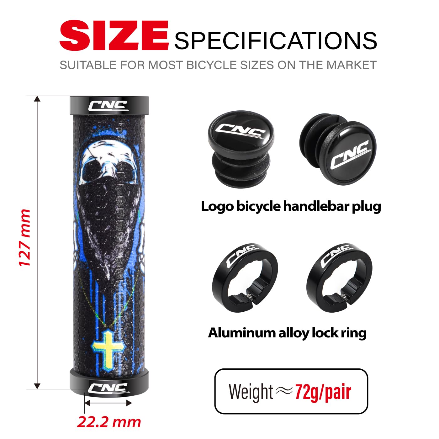 Chooee Impugnature 3D Mountain Bike,Impugnatura per manubrio MTB in silicone da 130 mm,Doppia serratura sulla comoda maniglia della bicicletta