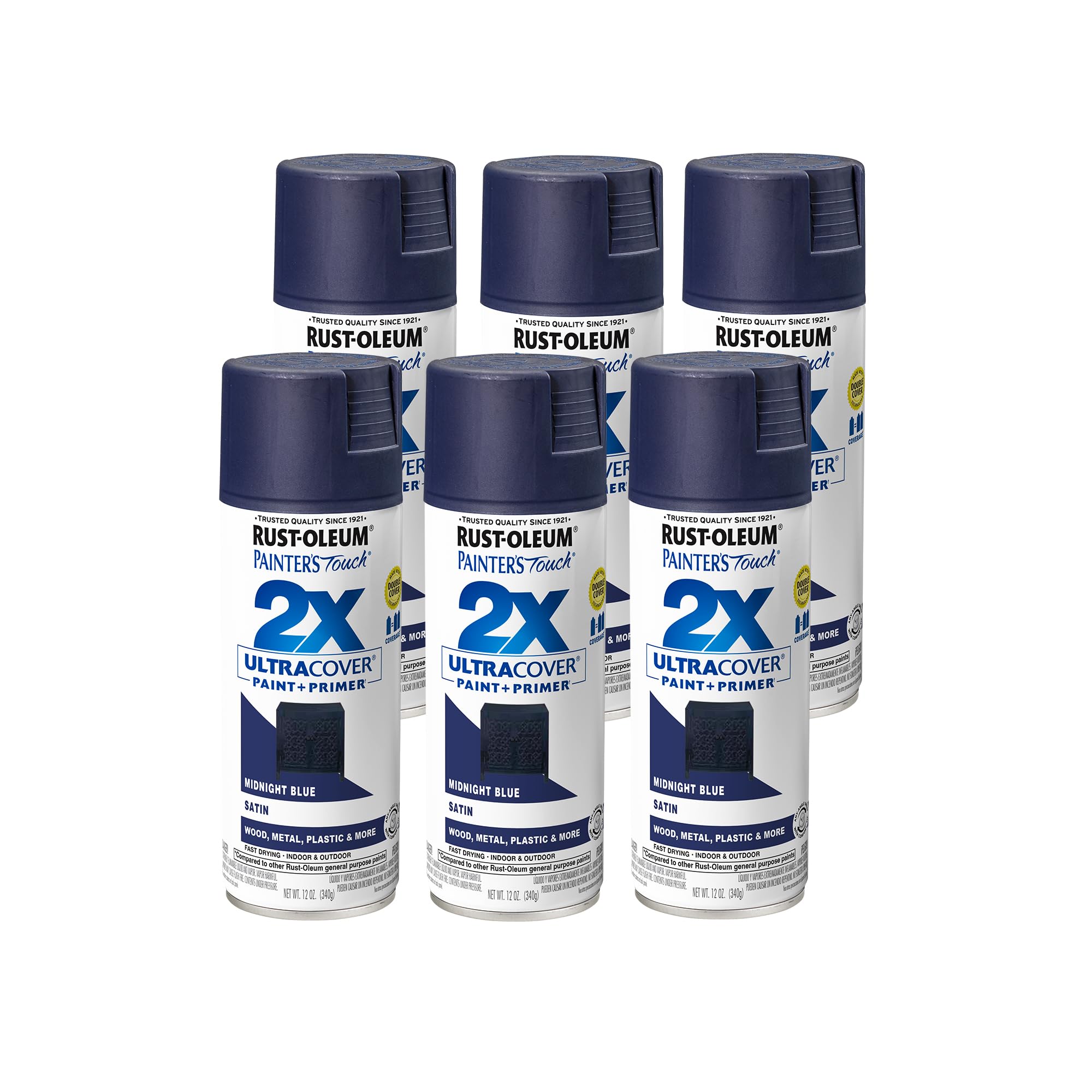 Brands 249854 Midnight Blue Ultra Cover 2X Enamel Spray Paint, Satin Pack of 6,12oz